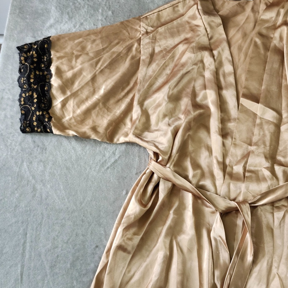 VTG Made In USA Dreamtime Gold And Black Lace Robe w/ Belt Size M Goddess - Picture 4 of 15